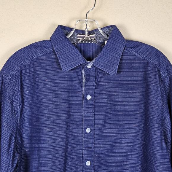 Robert Graham Men Flip Cuff Button-Up Shirt Stripe Flecked Cotton Paisley Blue M - Picture 16 of 16